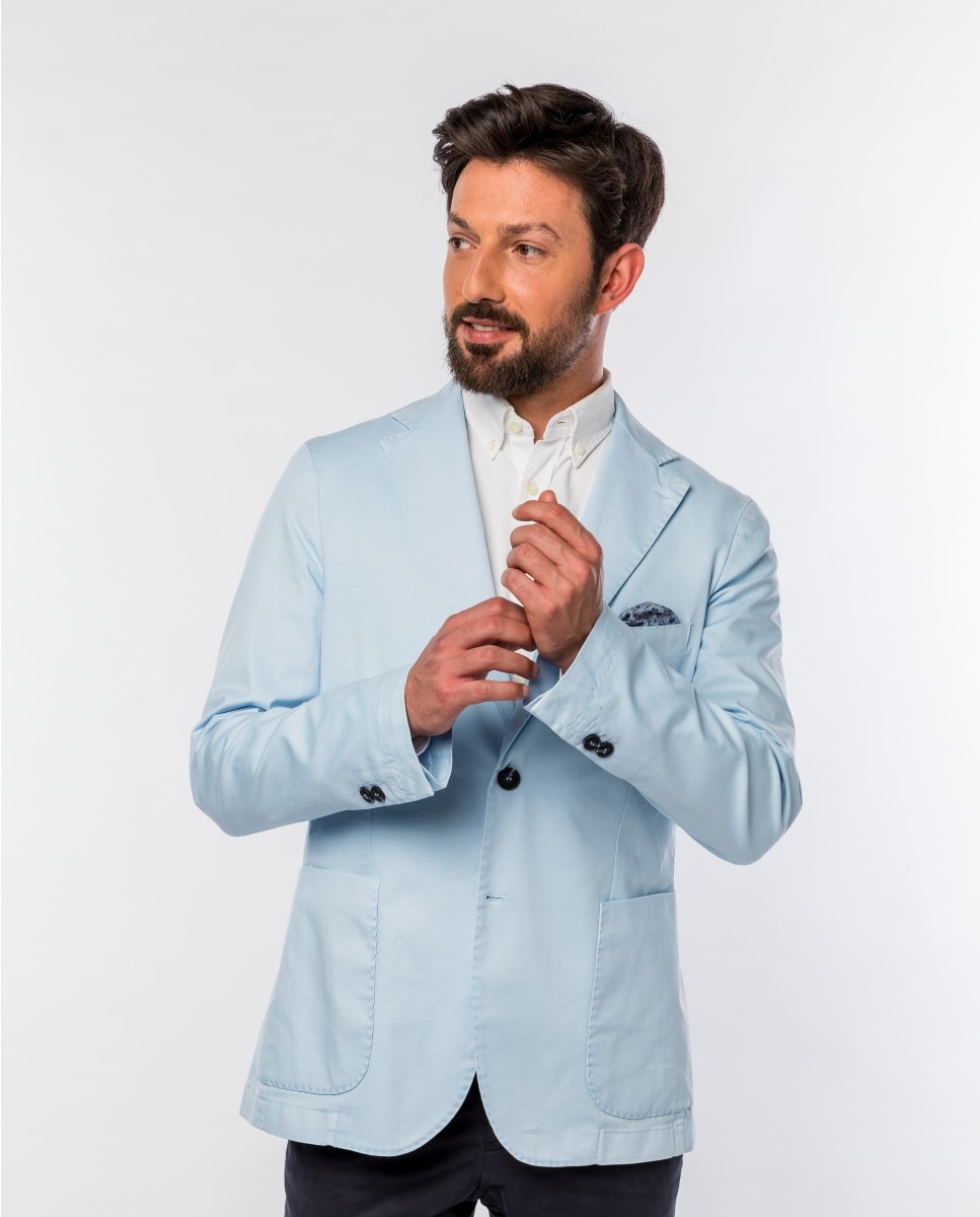 Blazer Soft Slim Liso em Azul-claro Azul-claro-4