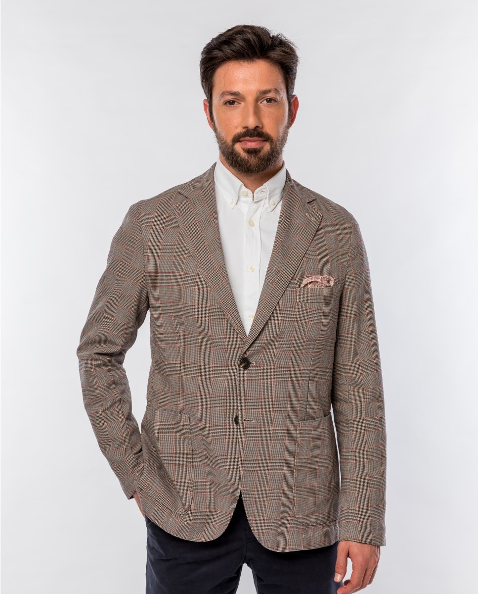 Blazer Soft Slim Pied-de-poule em Castanho-claro Castanho-claro-1