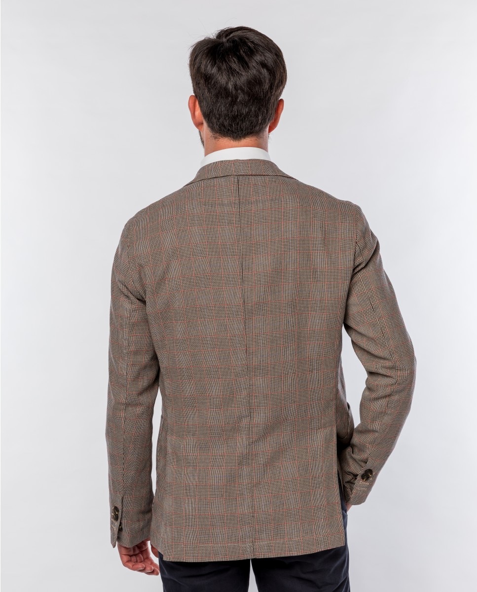 Blazer Soft Slim Pied-de-poule em Castanho-claro Castanho-claro-2