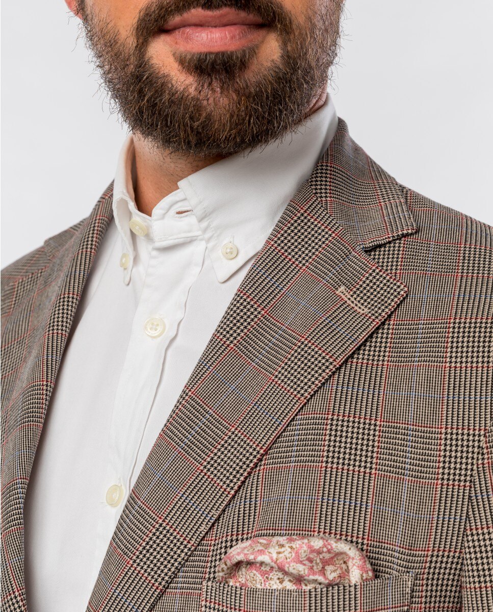 Blazer Soft Slim Pied-de-poule em Castanho-claro Castanho-claro-3