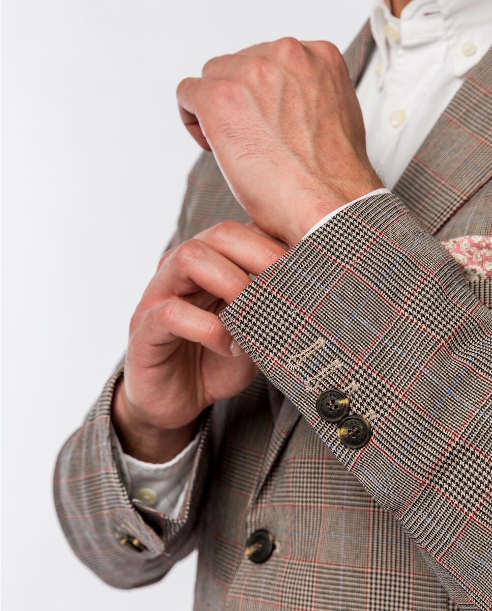 Blazer Soft Slim Pied-de-poule em Castanho-claro Castanho-claro-4