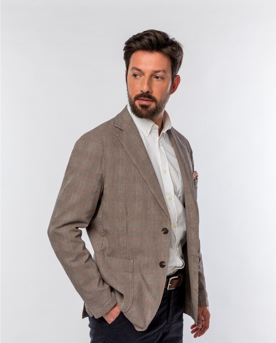 Blazer Soft Slim Pied-de-poule em Castanho-claro Castanho-claro-5