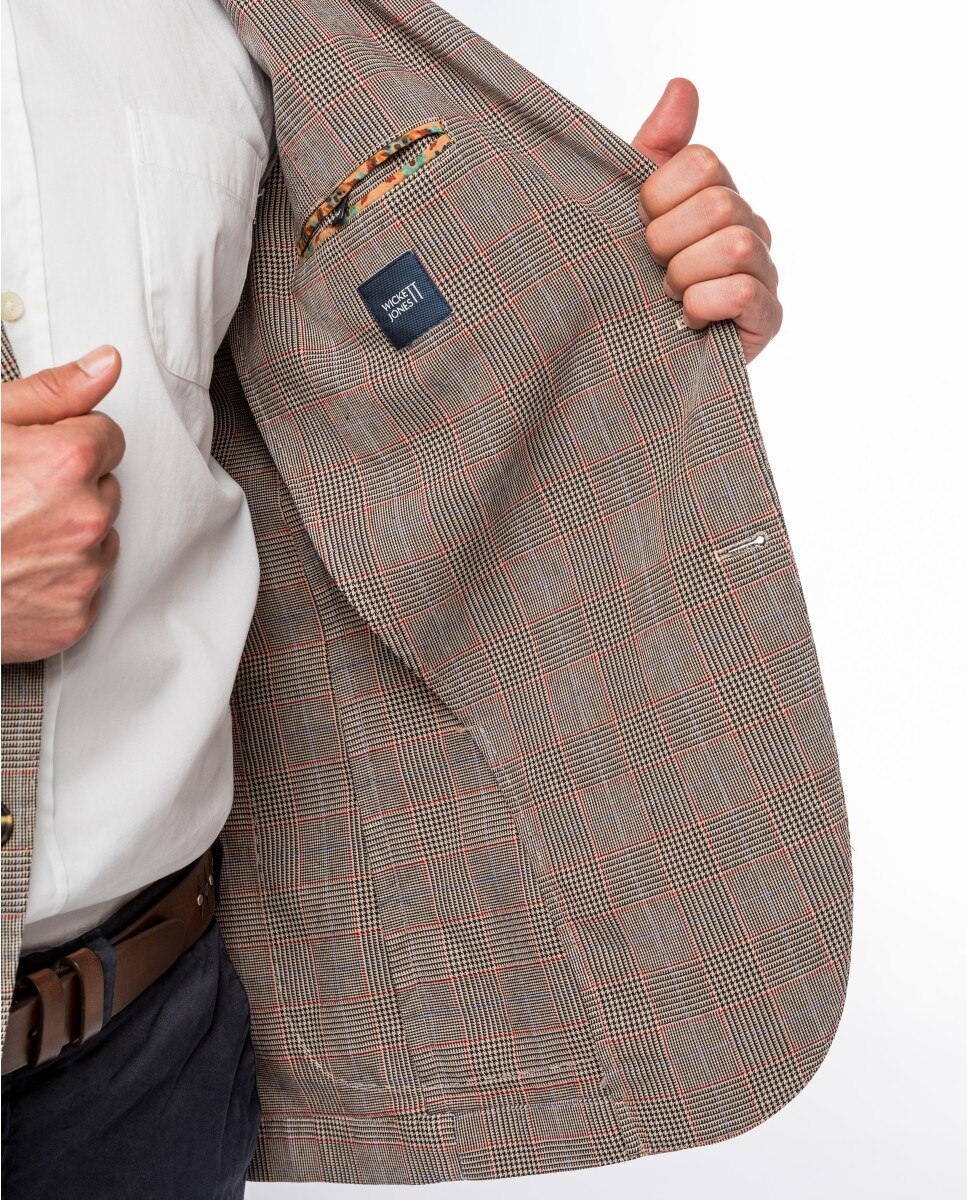 Blazer Soft Slim Pied-de-poule em Castanho-claro Castanho-claro-6