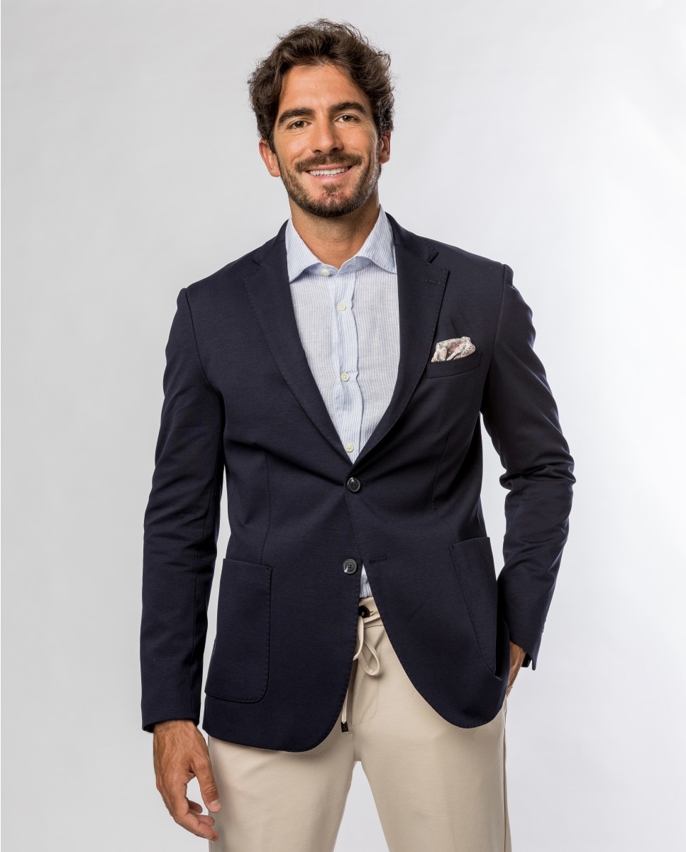 Blazer Soft Slim Liso em Azul-escuro Azul-marinho-1
