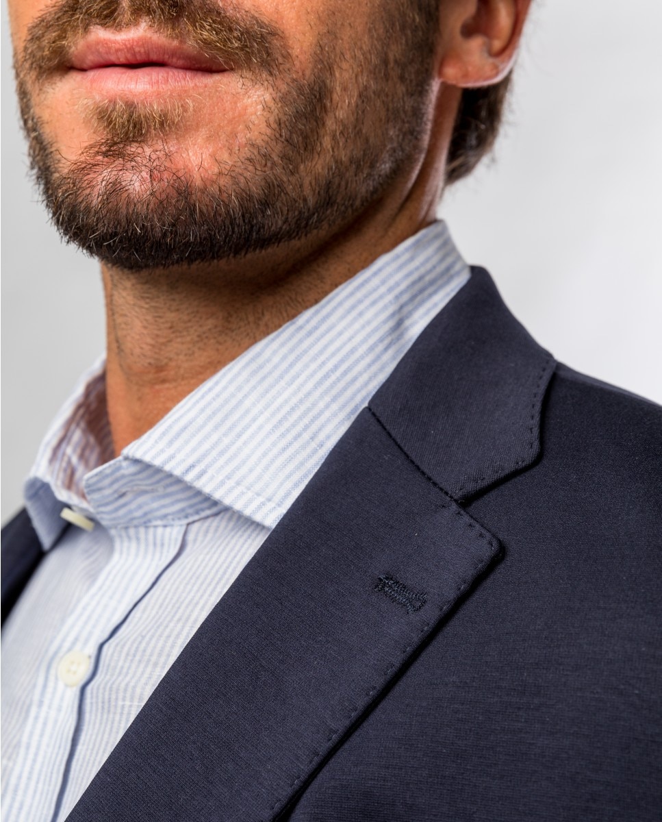 Blazer Soft Slim Liso em Azul-escuro Azul-marinho-3