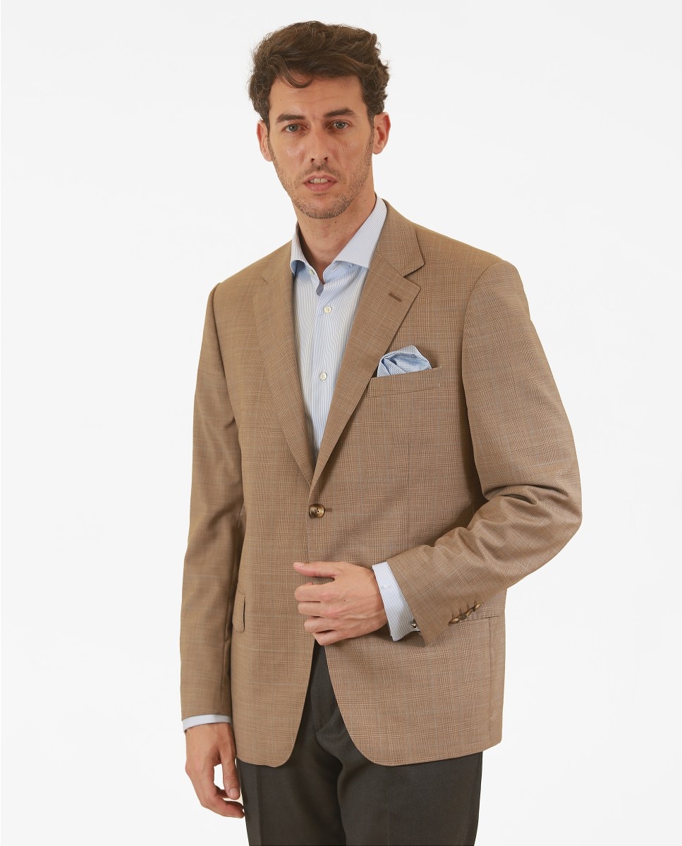 Blazer Regular Príncipe de Gales em Castanho Castanho-claro-1