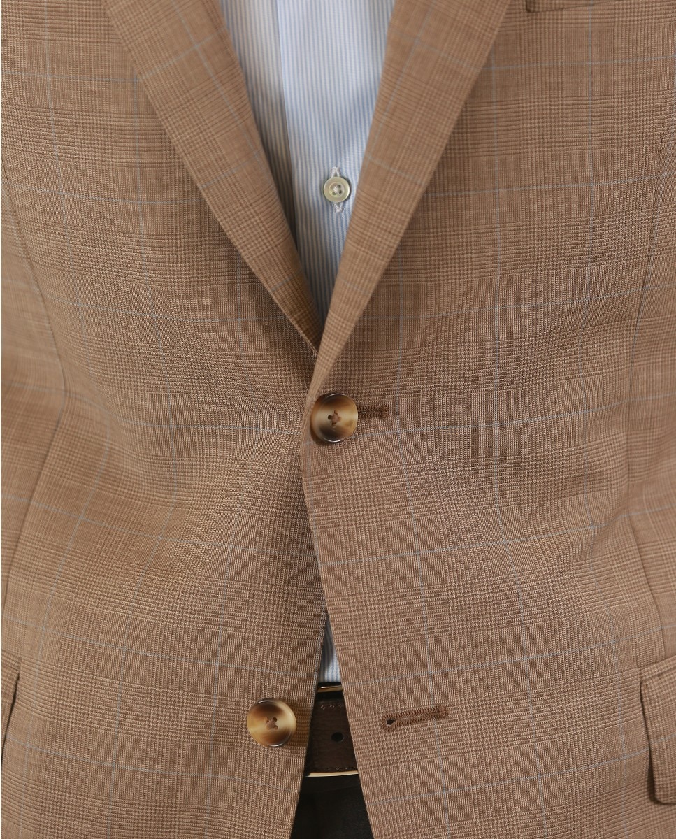 Blazer Regular Príncipe de Gales em Castanho Castanho-claro-4
