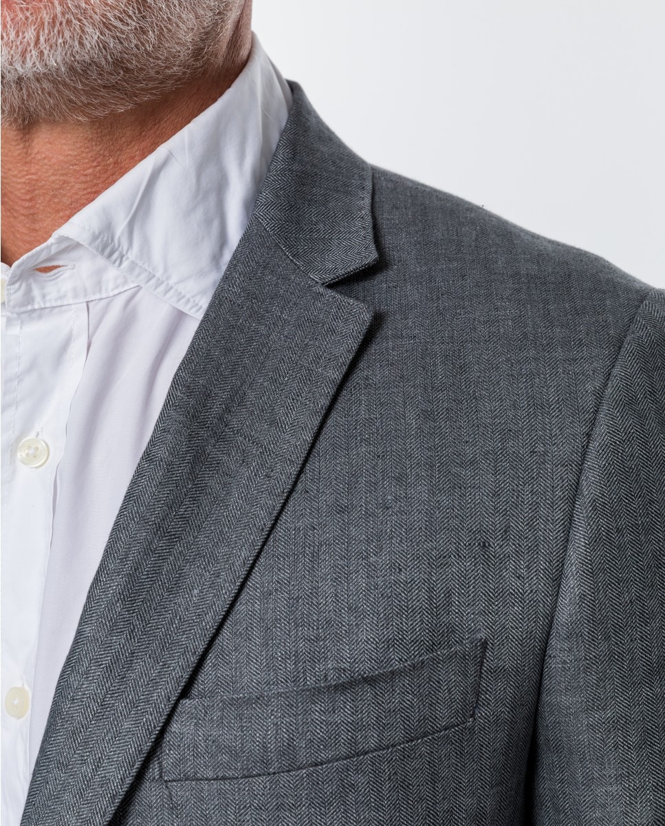 Blazer Soft Slim Príncipe de Gales em Cinzento Cinzento-3