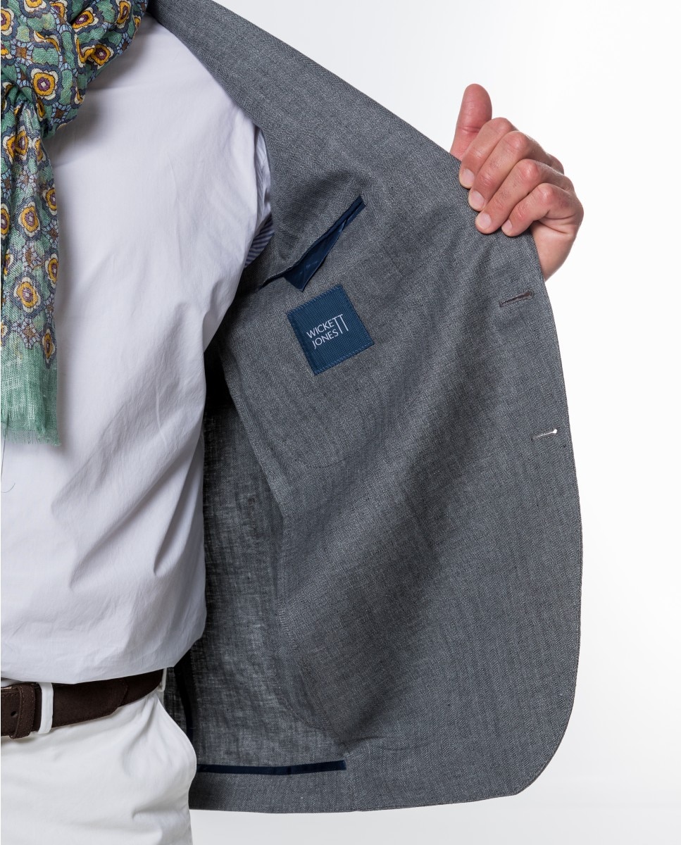 Blazer Soft Slim Príncipe de Gales em Cinzento Cinzento-4