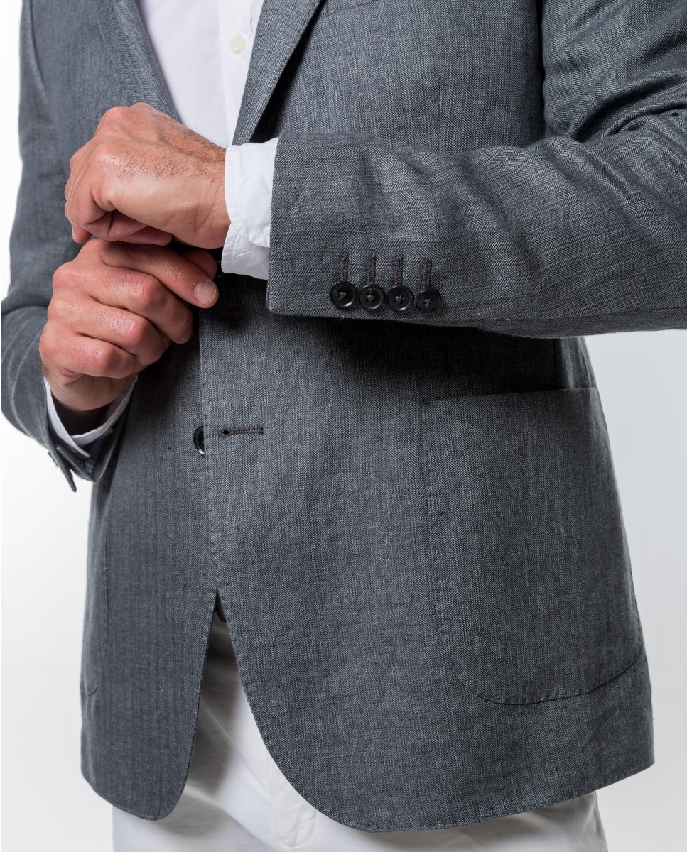 Blazer Soft Slim Príncipe de Gales em Cinzento Cinzento-5