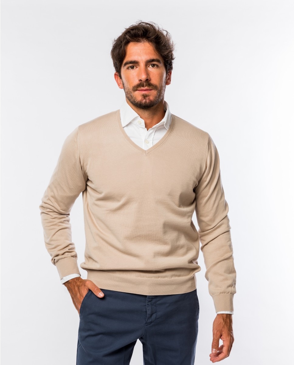 Camisola em Algodão 100% em Bege-claro Bege-1