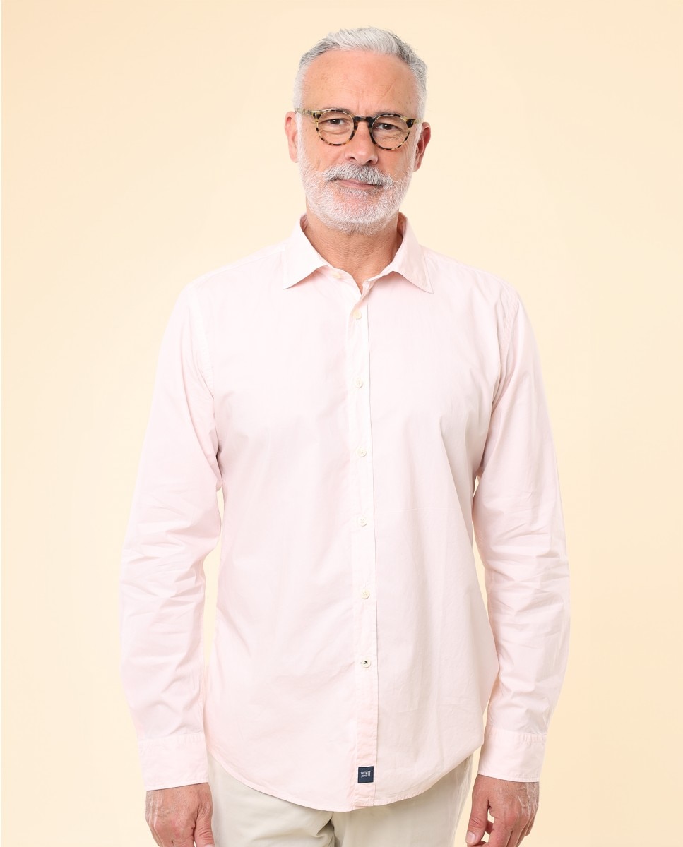 Imagem 0 de Camisa Casual Algodão Soft Slim Lisa em Rosa-claro