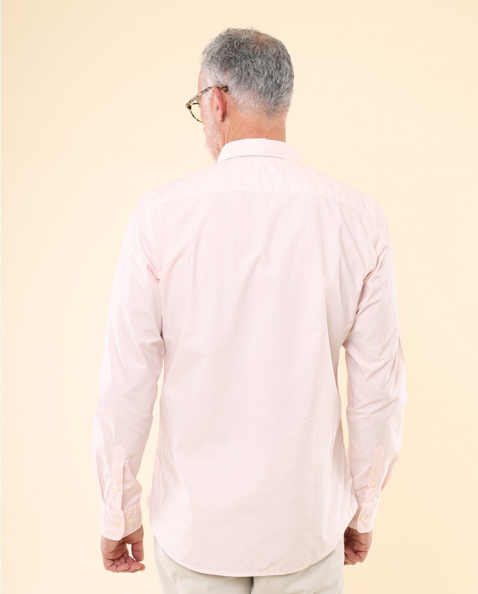 Camisa Casual Algodão Soft Slim Lisa em Rosa-claro Rosa-2