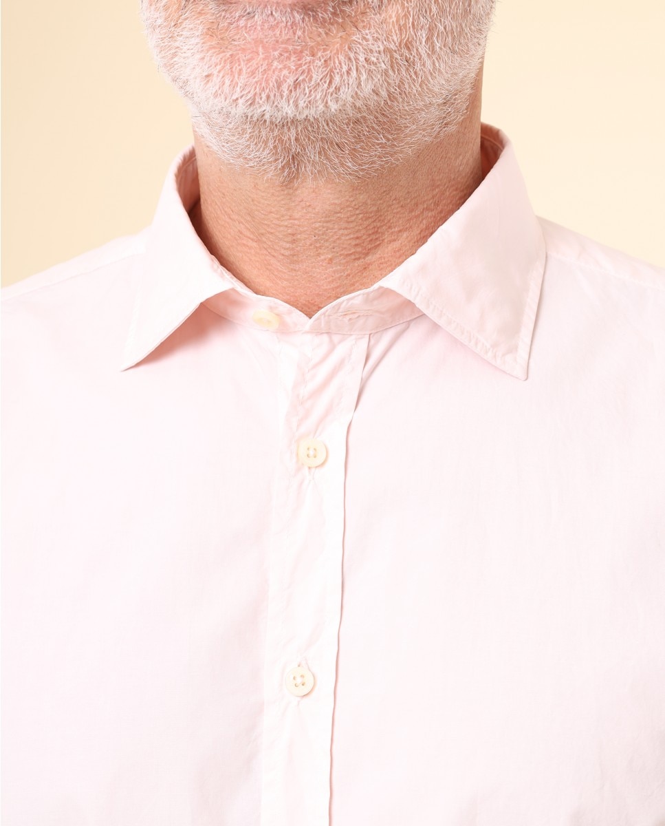 Camisa Casual Algodão Soft Slim Lisa em Rosa-claro Rosa-3