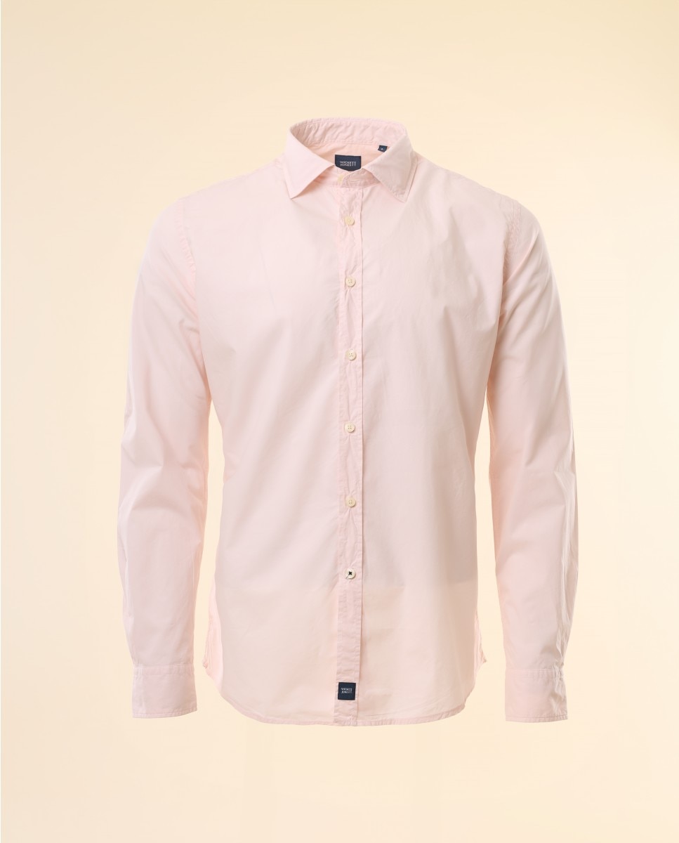 Camisa Casual Algodão Soft Slim Lisa em Rosa-claro Rosa-6