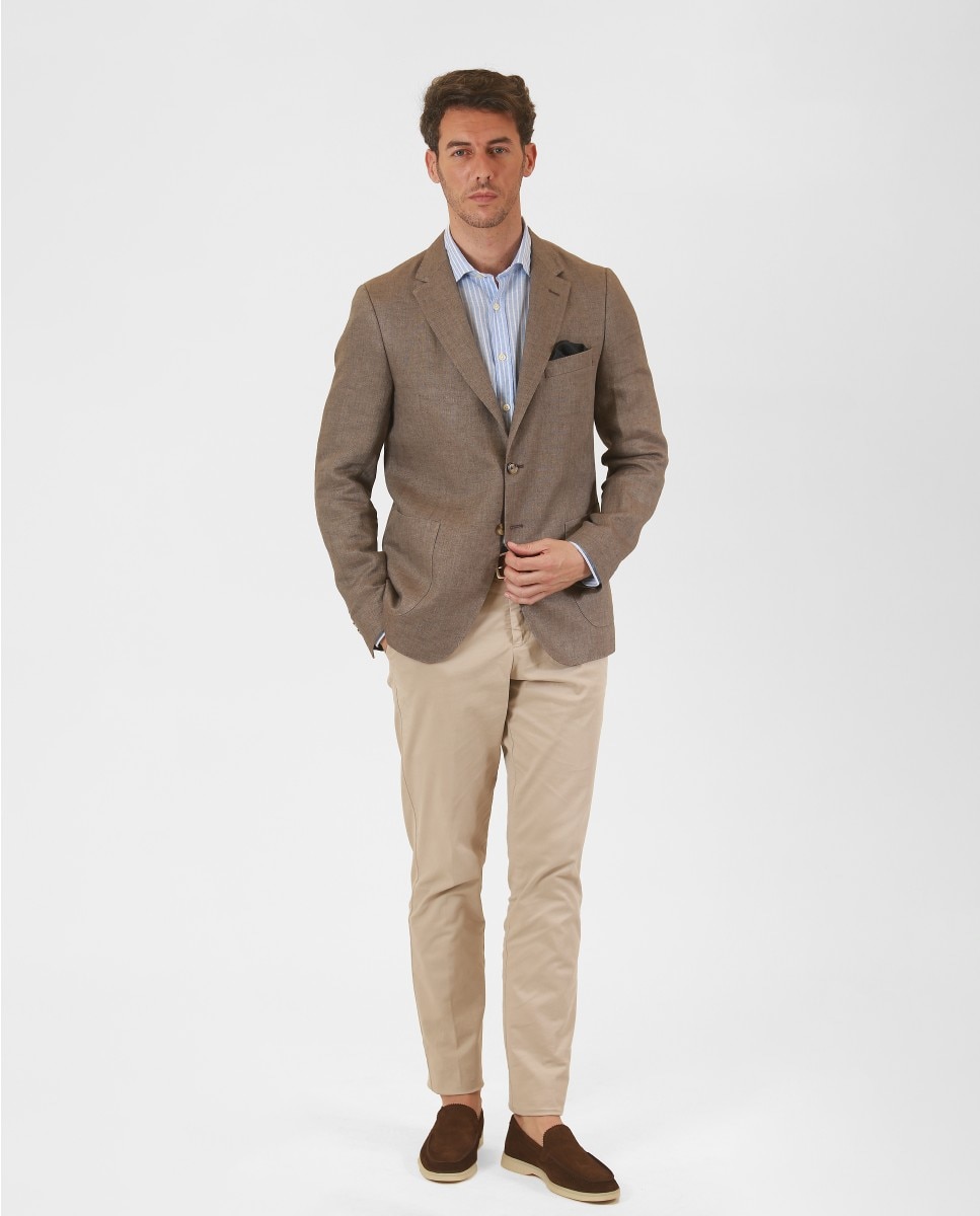 Blazer Soft Slim Liso em Castanho Castanho-5