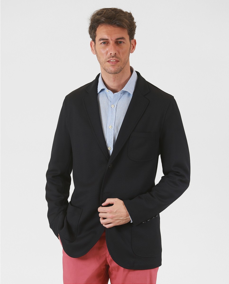 Blazer Soft Slim Liso em Azul-escuro Azul-marinho-1