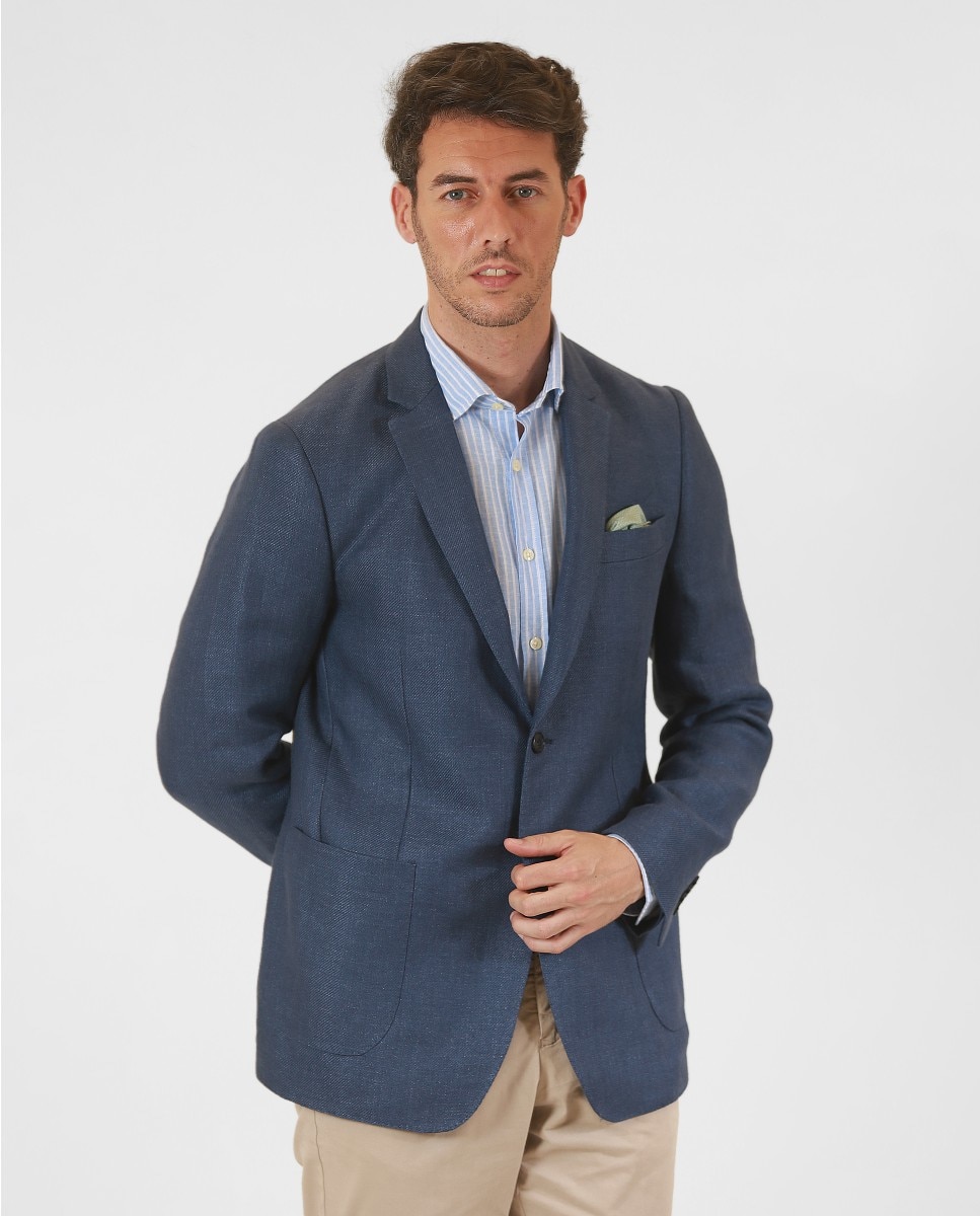 Blazer Soft Slim Liso em Azul Azul-1