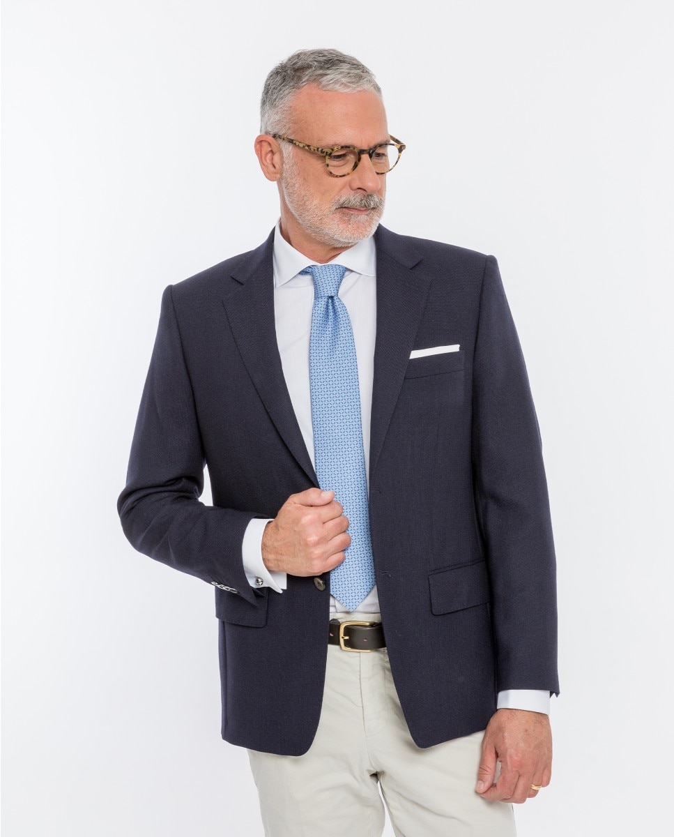 Imagem 0 de Blazer Regular com Microdesenho em Azul-escuro