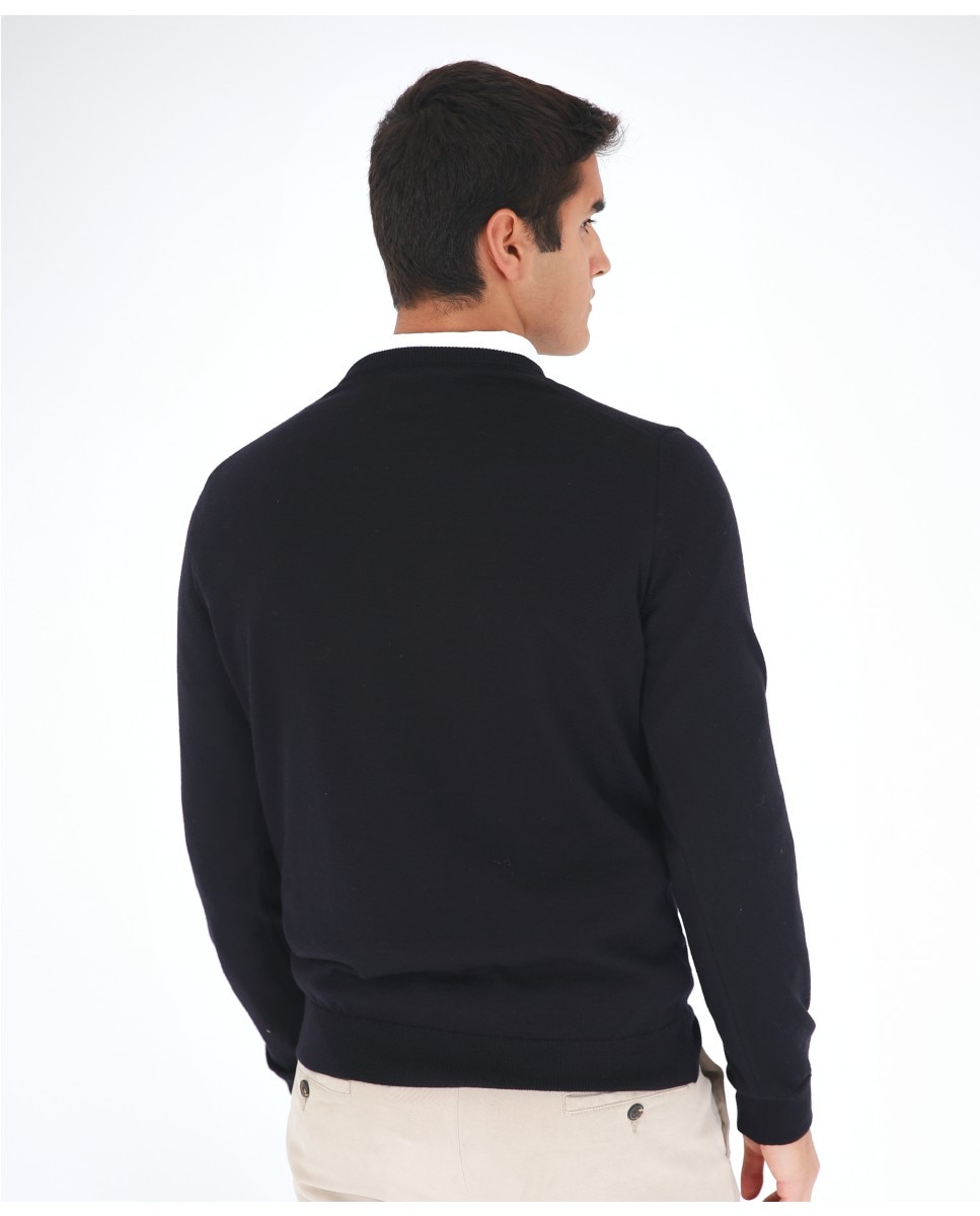 Camisola 100% Lã Fina Merino em Azul-escuro Azul-marinho-2