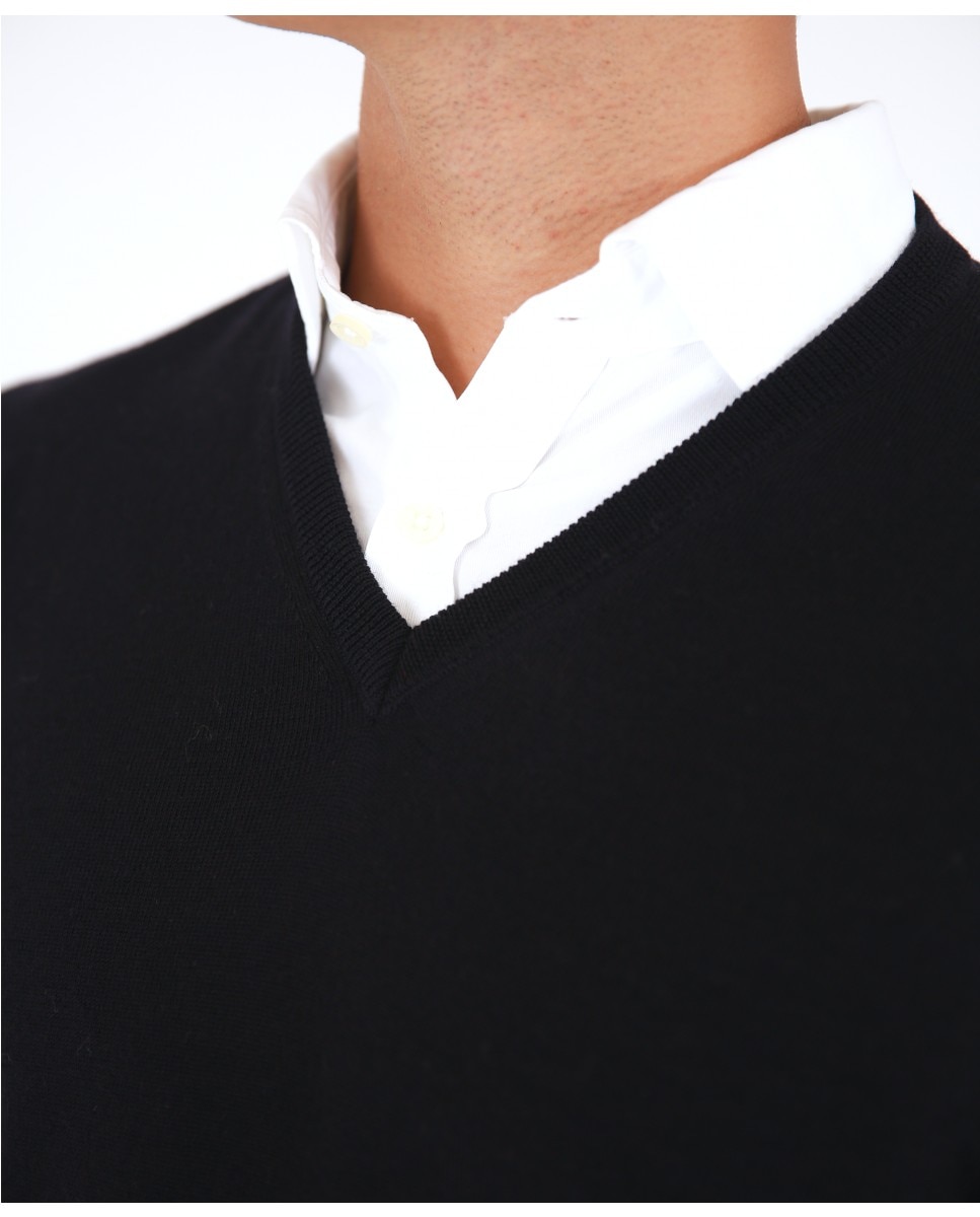 Camisola 100% Lã Fina Merino em Azul-escuro Azul-marinho-3