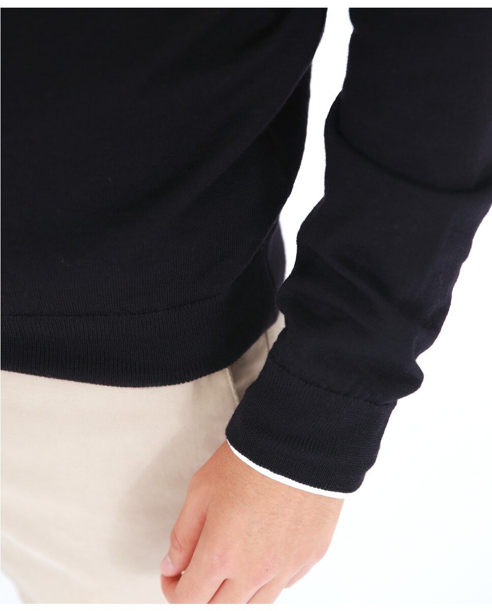 Camisola 100% Lã Fina Merino em Azul-escuro Azul-marinho-5