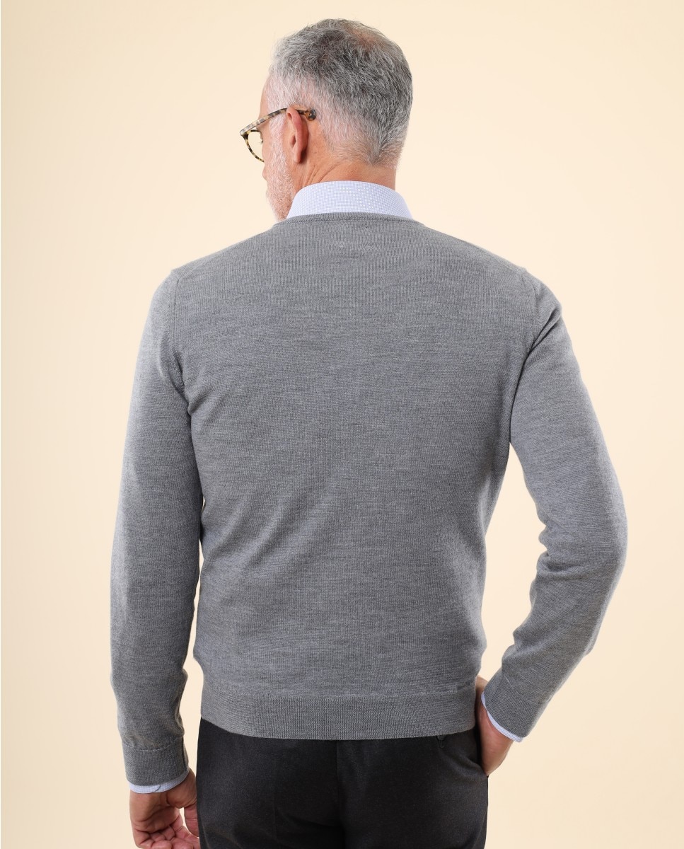 Camisola em Lã Fina Merino 100% em Cinzento Cinzento-2