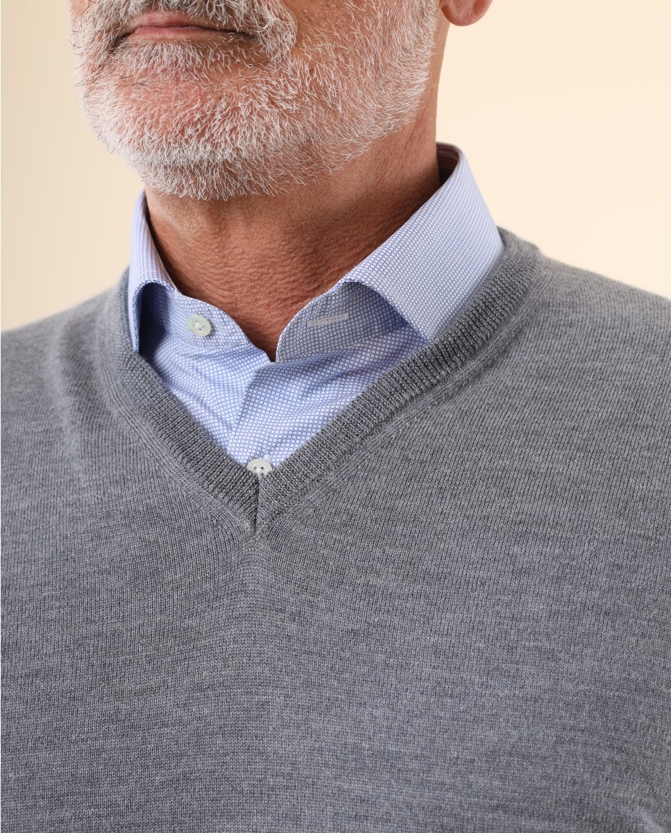 Camisola em Lã Fina Merino 100% em Cinzento Cinzento-3