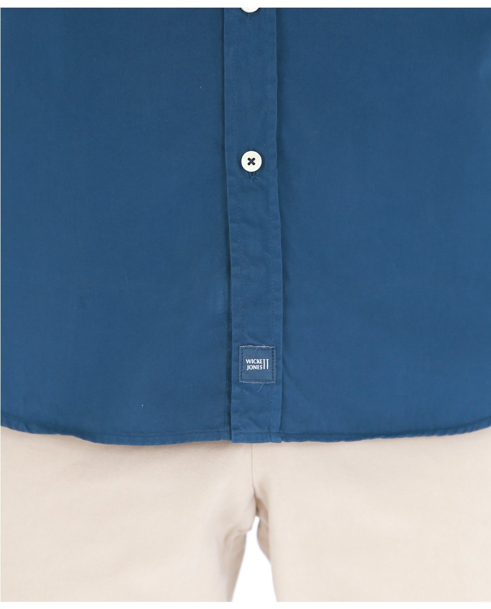 Camisa Casual Algodão Soft Slim Lisa em Azul-escuro Azul-marinho-5