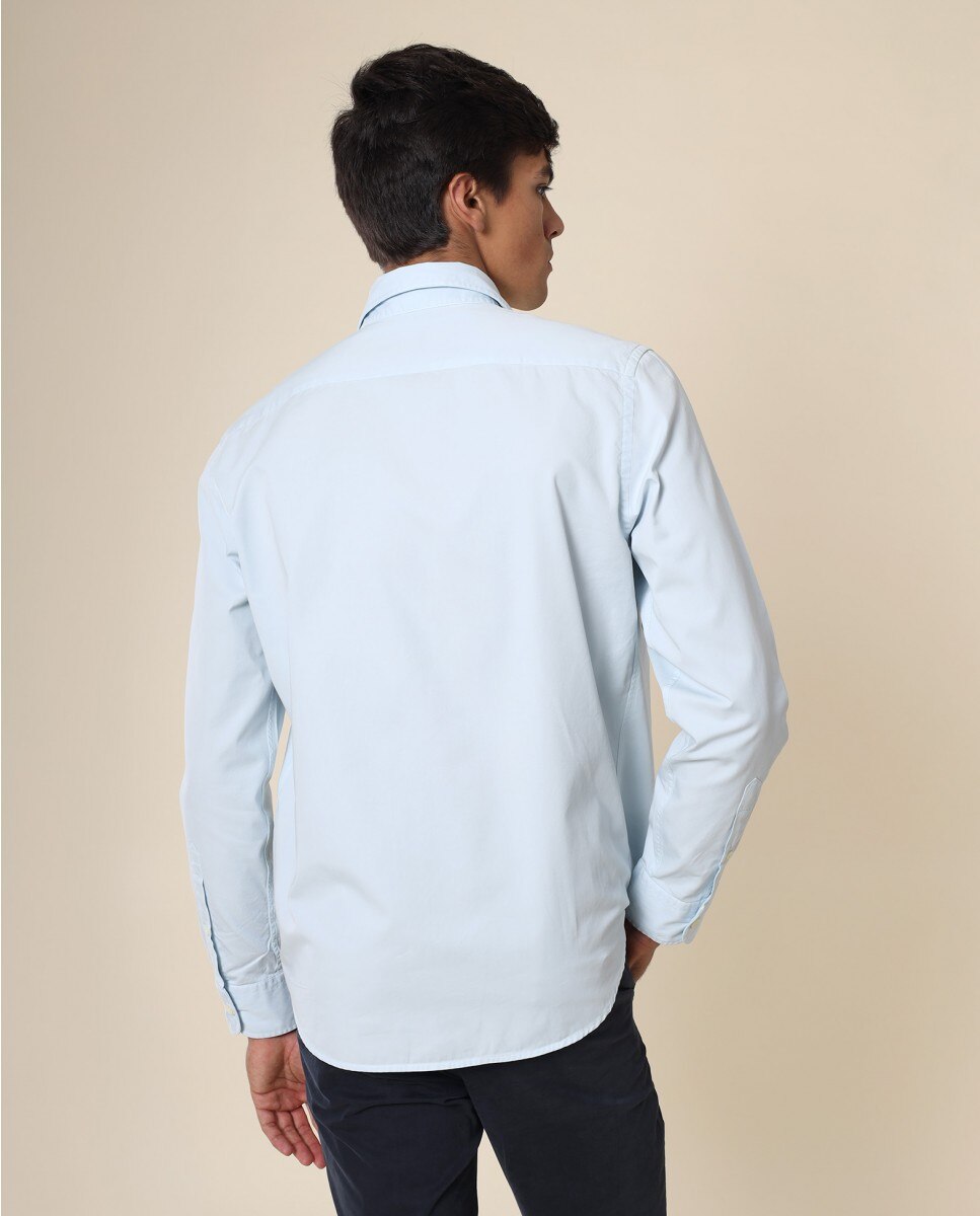 Camisa Casual Algodão Soft Slim Lisa em Azul-claro Azul-claro-2