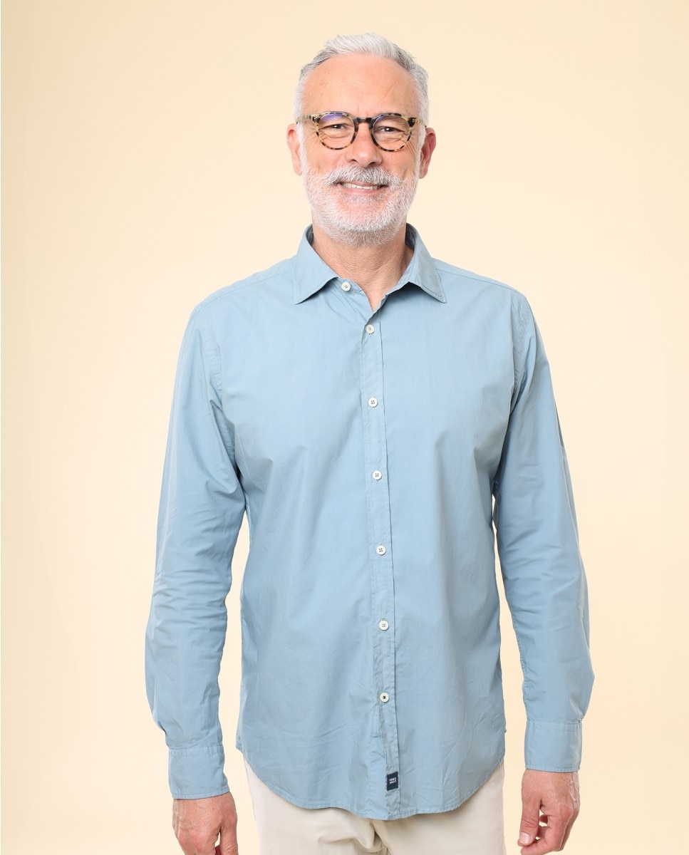 Imagem 0 de Camisa Casual Algodão Soft Slim Lisa em Azul