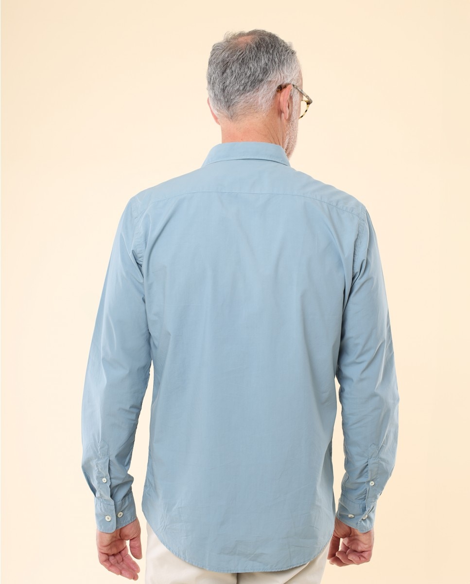 Camisa Casual Algodão Soft Slim Lisa em Azul Azul-2