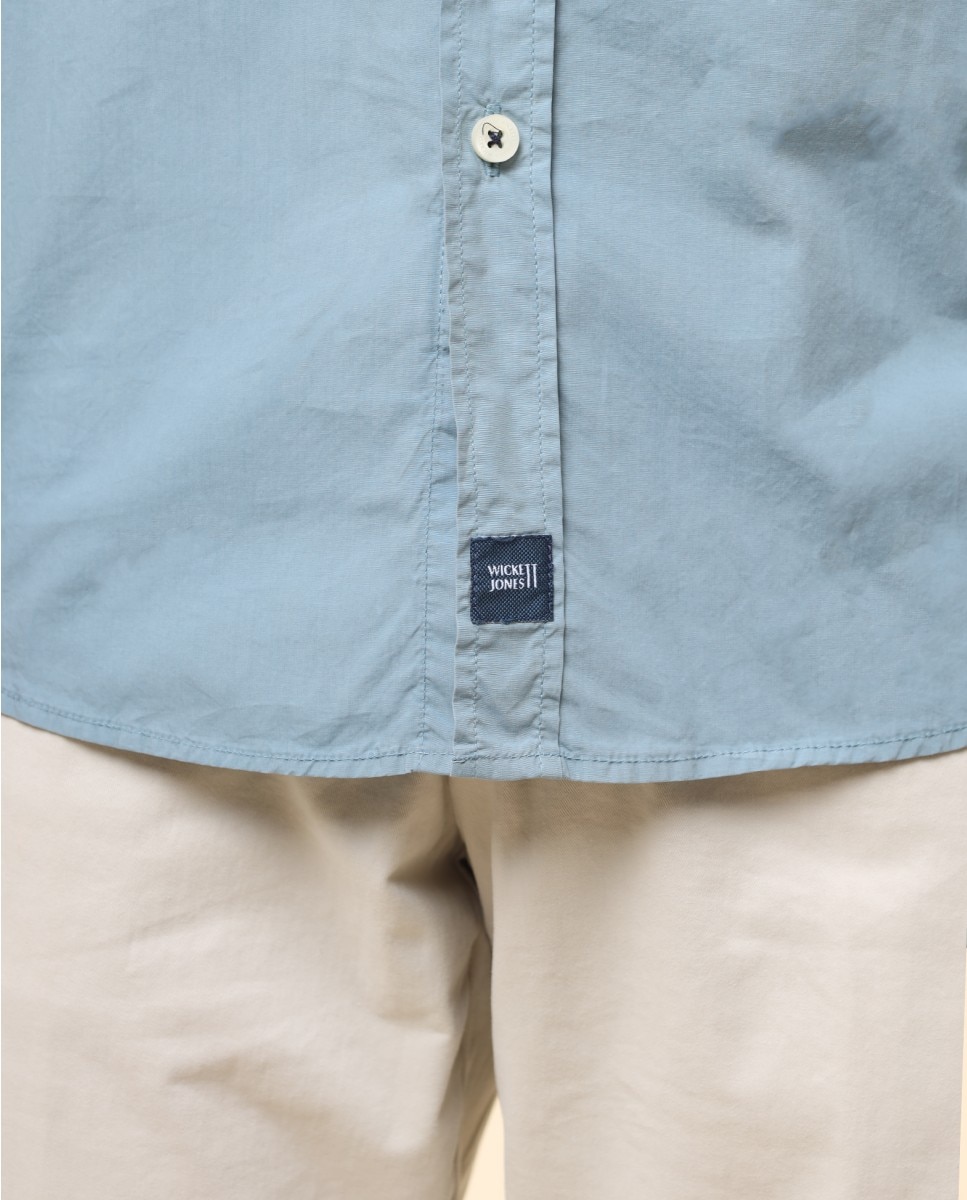 Camisa Casual Algodão Soft Slim Lisa em Azul Azul-5