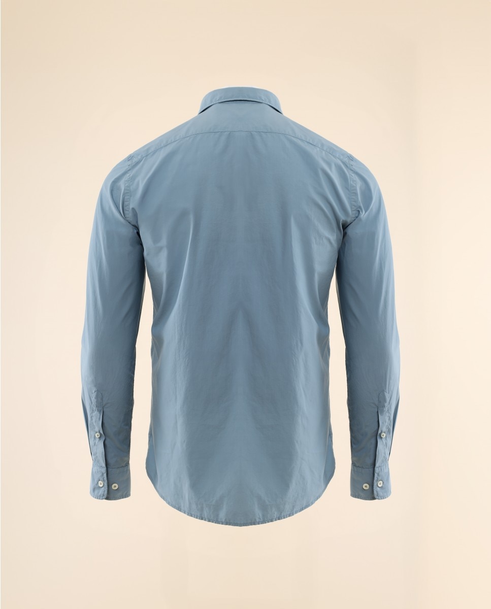 Camisa Casual Algodão Soft Slim Lisa em Azul Azul-6
