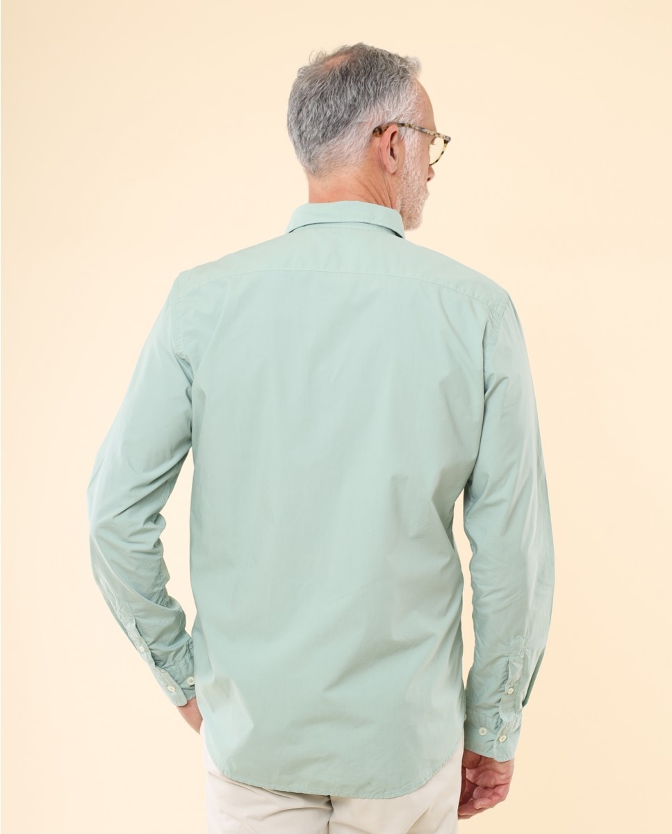 Camisa Casual Algodão Soft Slim Lisa em Verde Verde-2