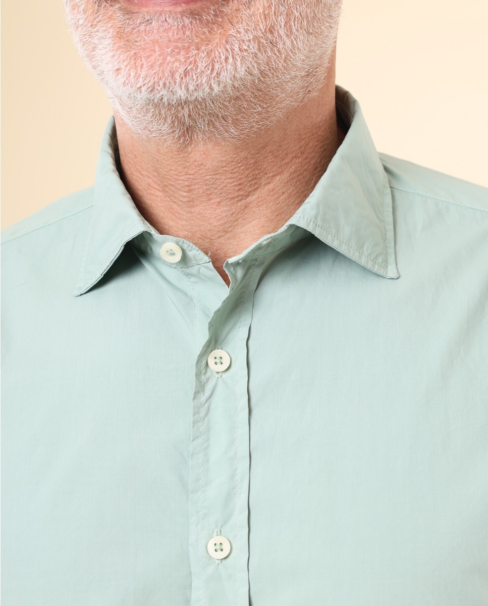 Camisa Casual Algodão Soft Slim Lisa em Verde Verde-3