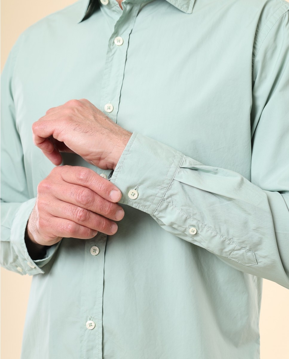 Camisa Casual Algodão Soft Slim Lisa em Verde Verde-4