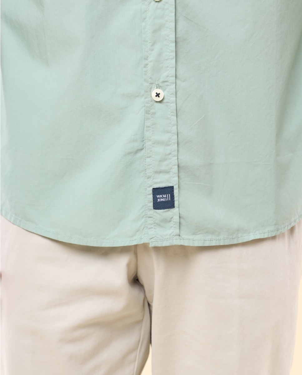Camisa Casual Algodão Soft Slim Lisa em Verde Verde-5
