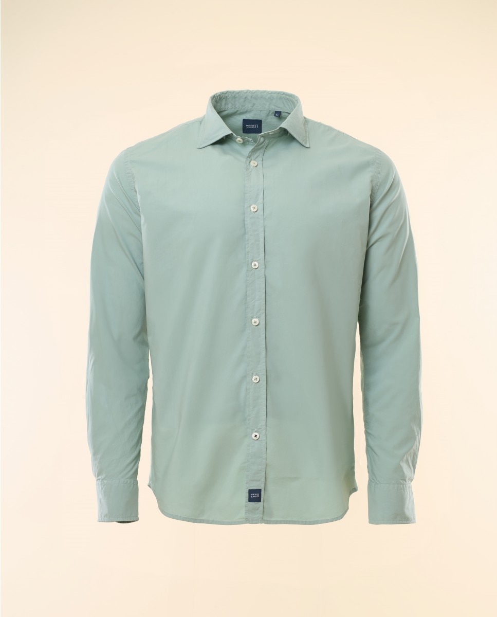 Camisa Casual Algodão Soft Slim Lisa em Verde Verde-6
