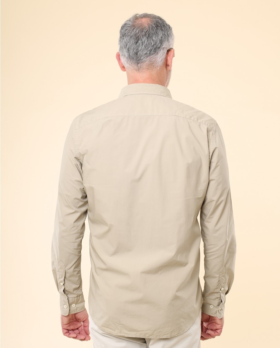 Camisa Casual Algodão Soft Slim Lisa em Caqui Caqui-2