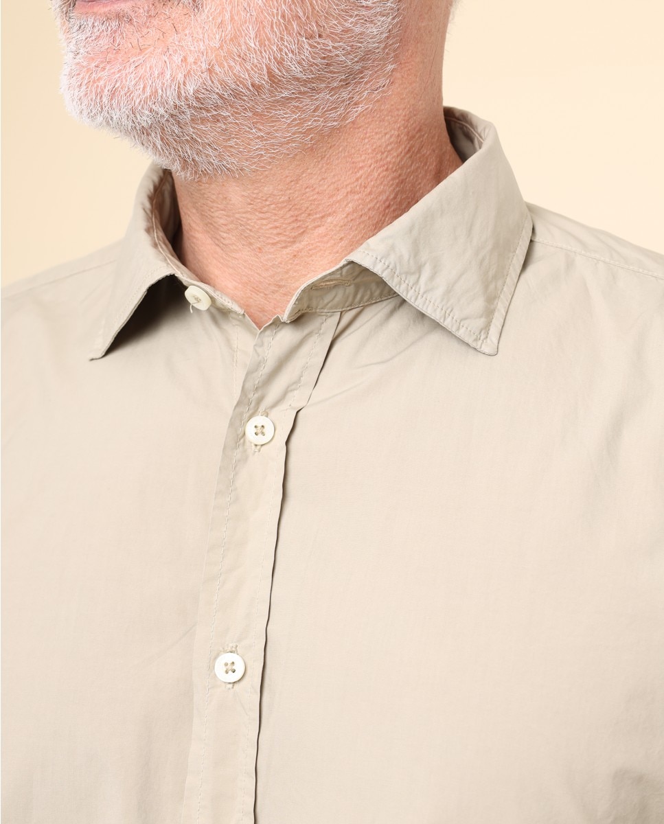 Camisa Casual Algodão Soft Slim Lisa em Caqui Caqui-3