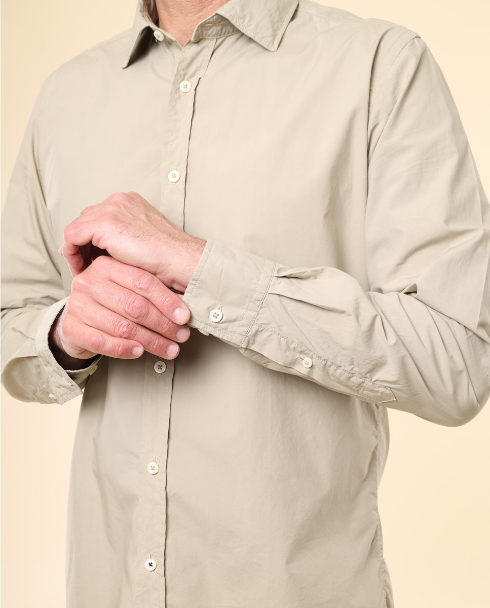 Camisa Casual Algodão Soft Slim Lisa em Caqui Caqui-4