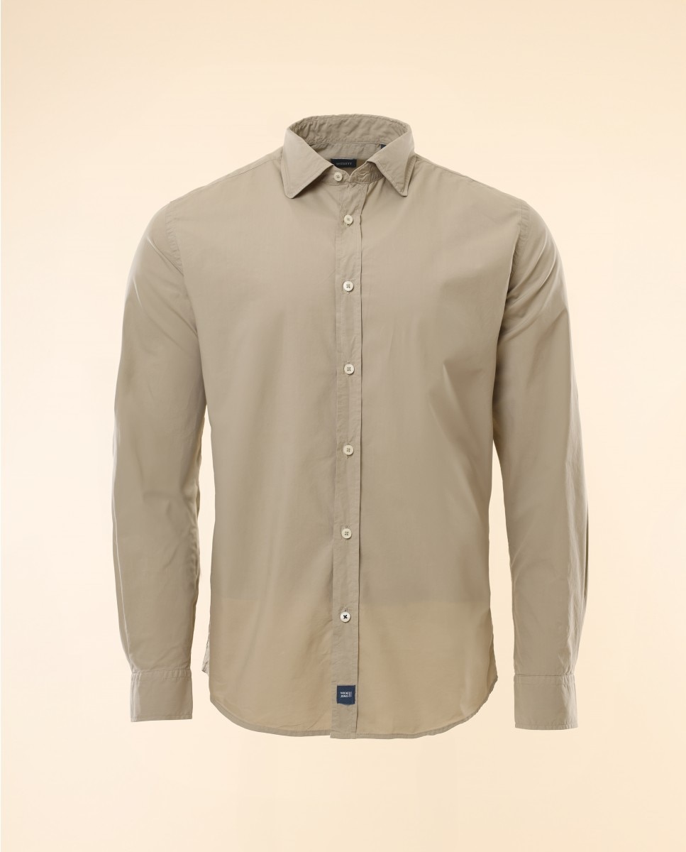 Camisa Casual Algodão Soft Slim Lisa em Caqui Caqui-6