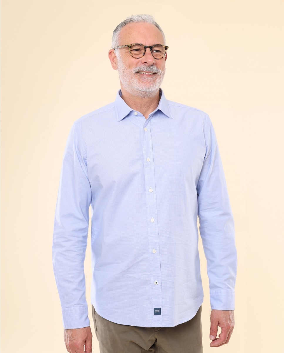 Imagem 0 de Camisa Casual Algodão Soft Slim Pied-de-poule em Azul-claro