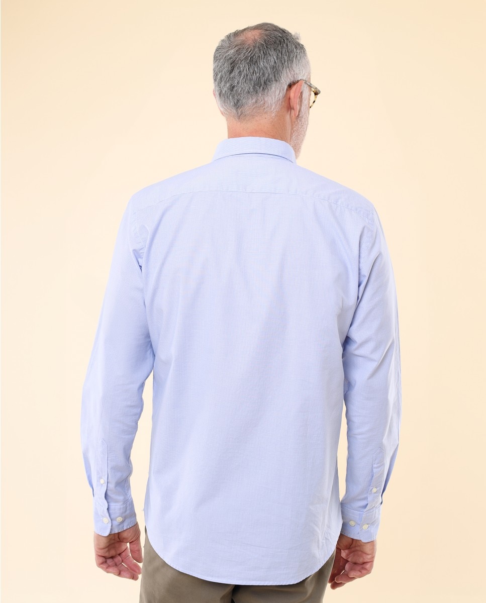 Camisa Casual Algodão Soft Slim Pied-de-poule em Azul-claro Azul-claro-2