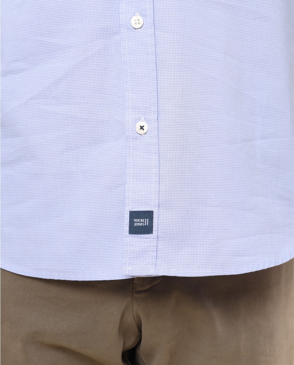Camisa Casual Algodão Soft Slim Pied-de-poule em Azul-claro Azul-claro-5