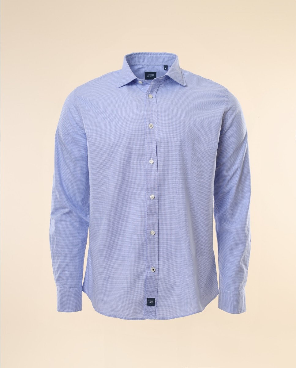 Camisa Casual Algodão Soft Slim Pied-de-poule em Azul-claro Azul-claro-6
