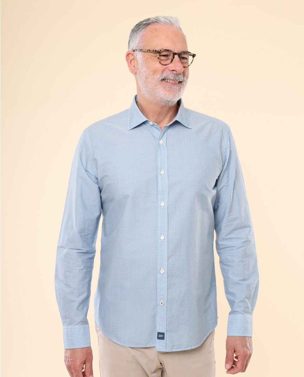Imagem 0 de Camisa Casual Algodão Soft Slim com Desenho em Azul-claro