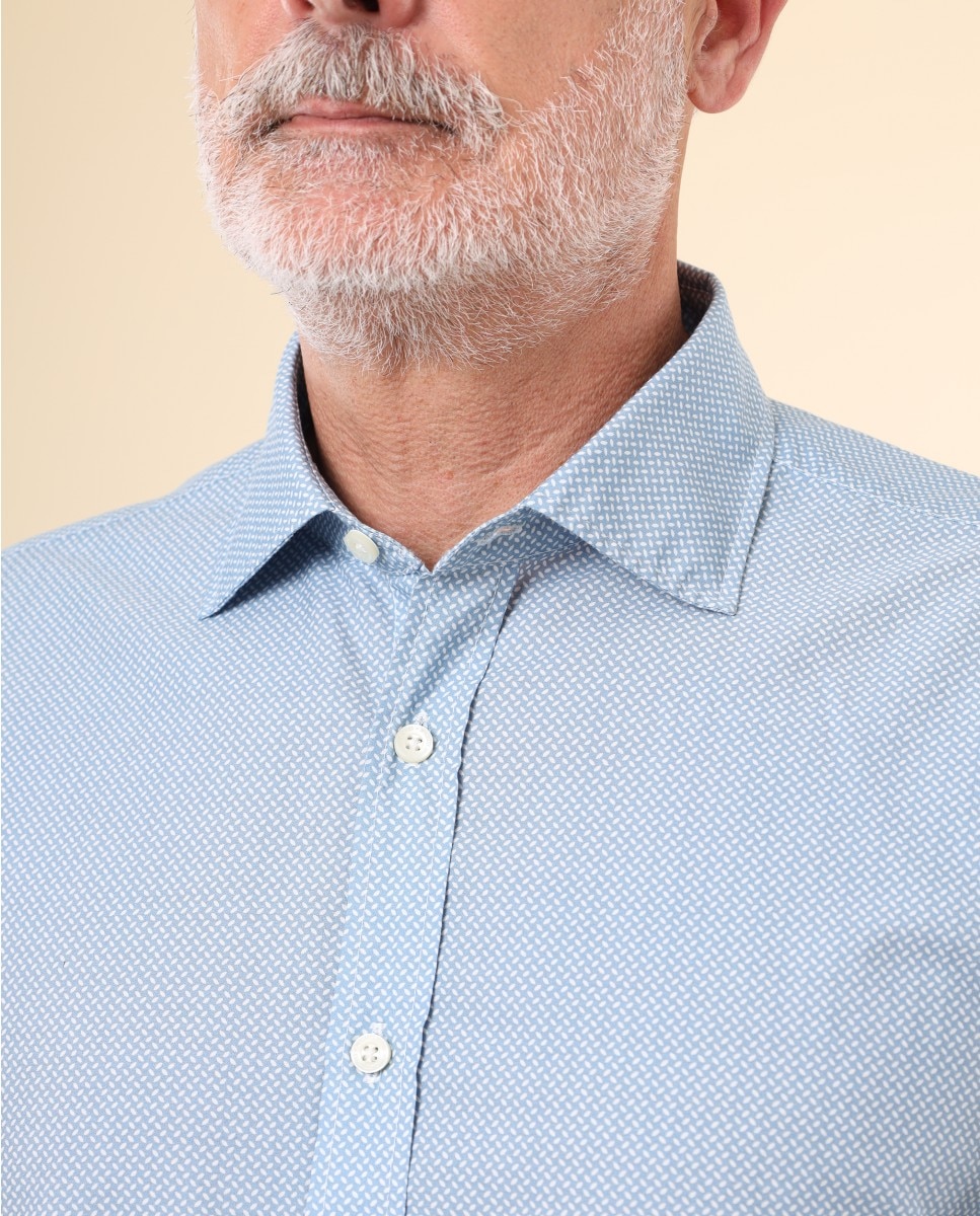 Camisa Casual Algodão Soft Slim com Desenho em Azul-claro Azul-claro-3