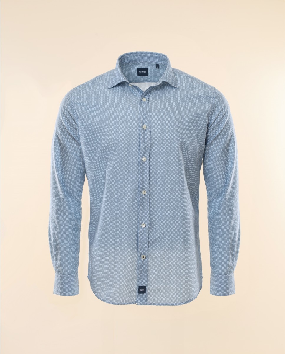 Camisa Casual Algodão Soft Slim com Desenho em Azul-claro Azul-claro-6